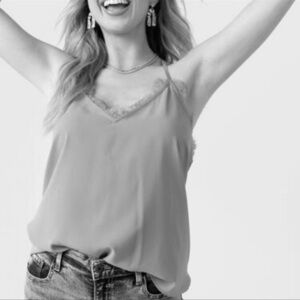 Francesca's Mi Ami Kenzie Lace Trim Cami Olive Green NWT Size Large